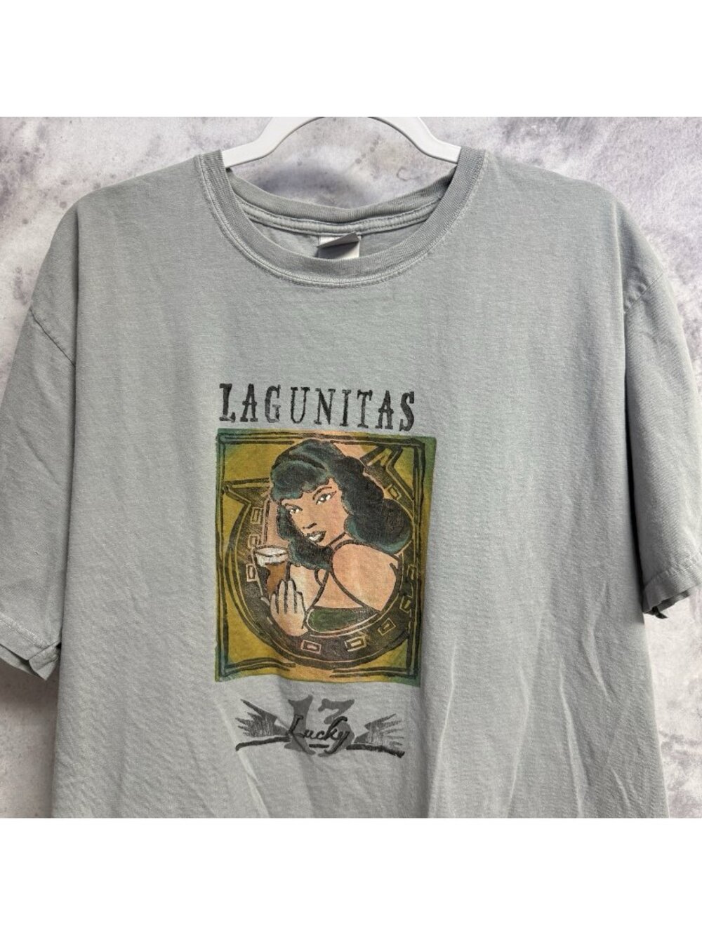Vintage Laugnitas Lucky 13 Graphic T Shirt Mens XL Gray Short Sleeve